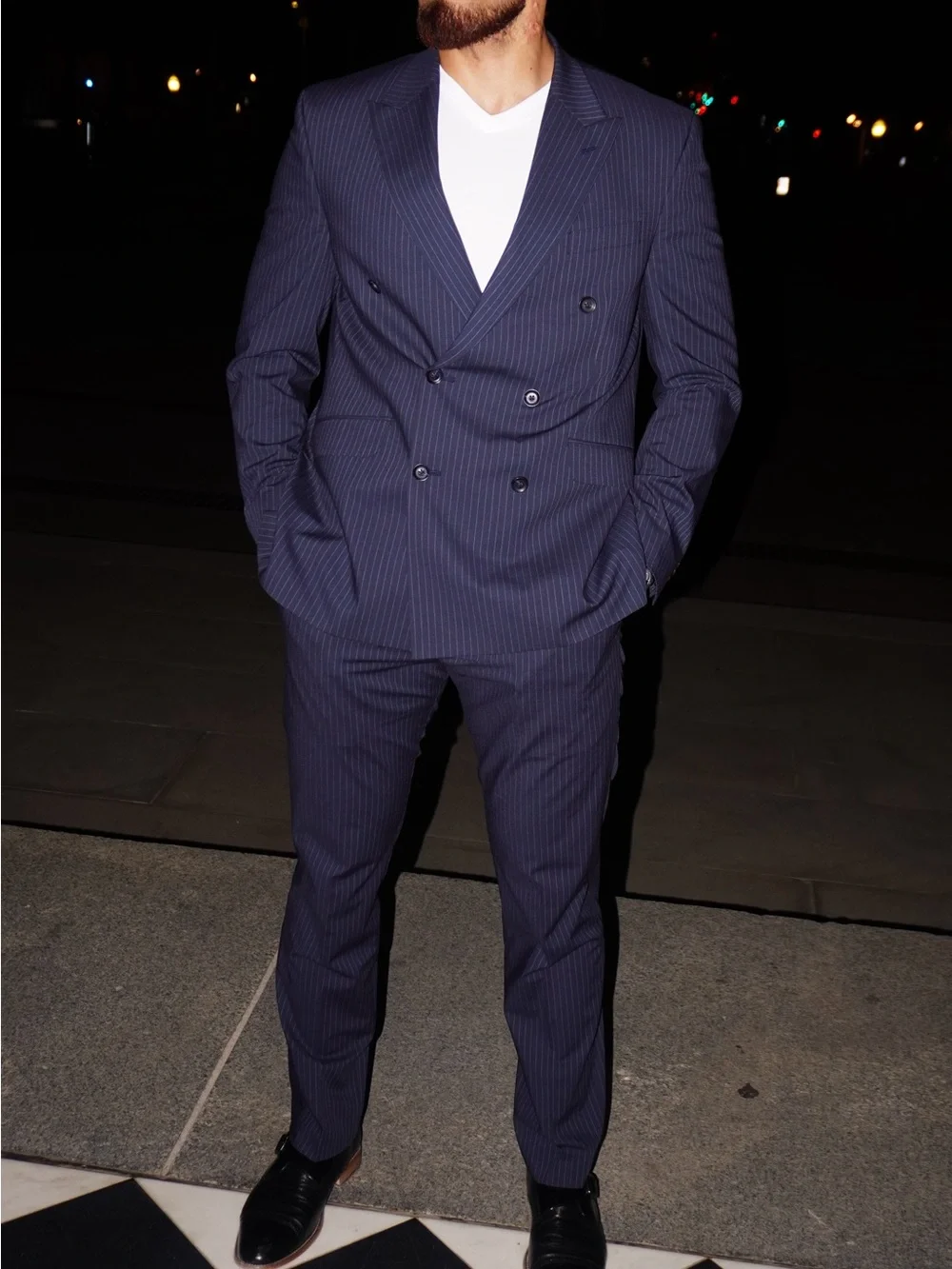 Men's Navy Pinstripe Double-Breasted Suit Jacket & Trousers